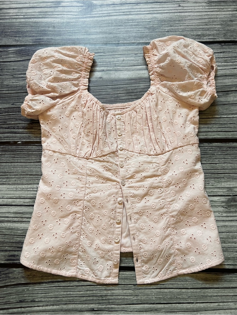 Hollister Women's Pink Eyelet Puff-Sleeve Top Size XS